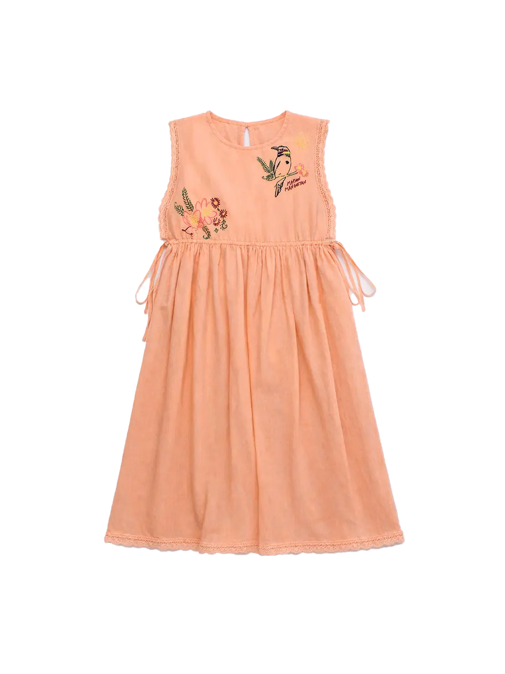 Birds Embroidered Dress Orange Maison Mangostan BEBE Concept 