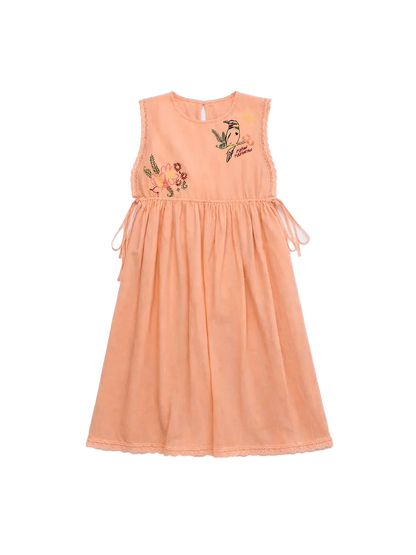 Birds Embroidered Dress Orange Maison Mangostan BEBE Concept 