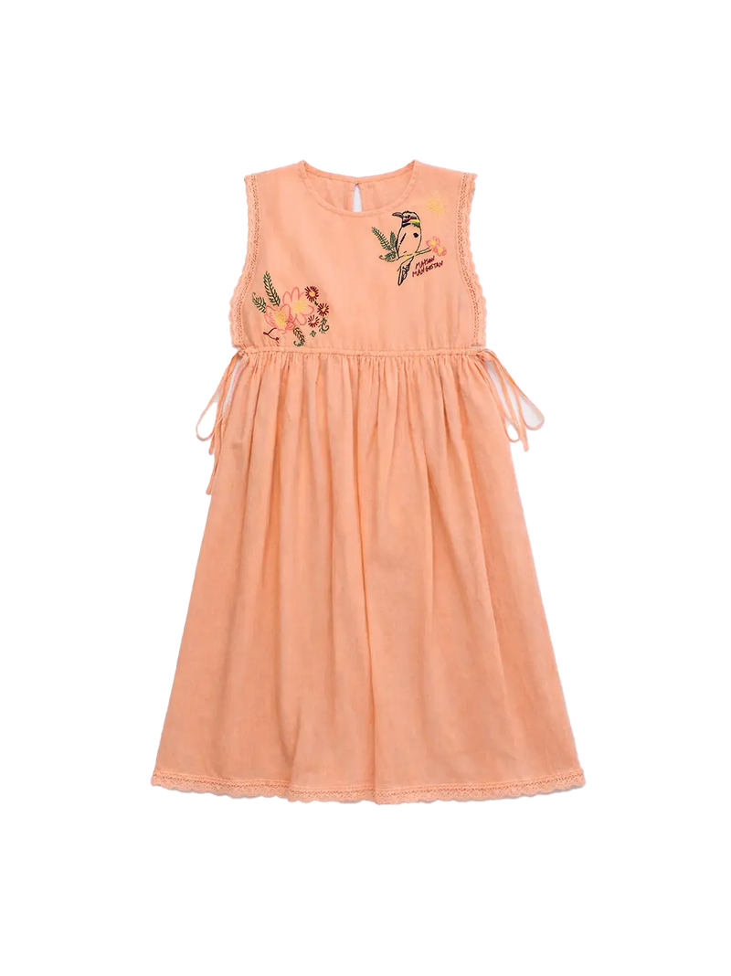 Birds Embroidered Dress Orange Maison Mangostan BEBE Concept 
