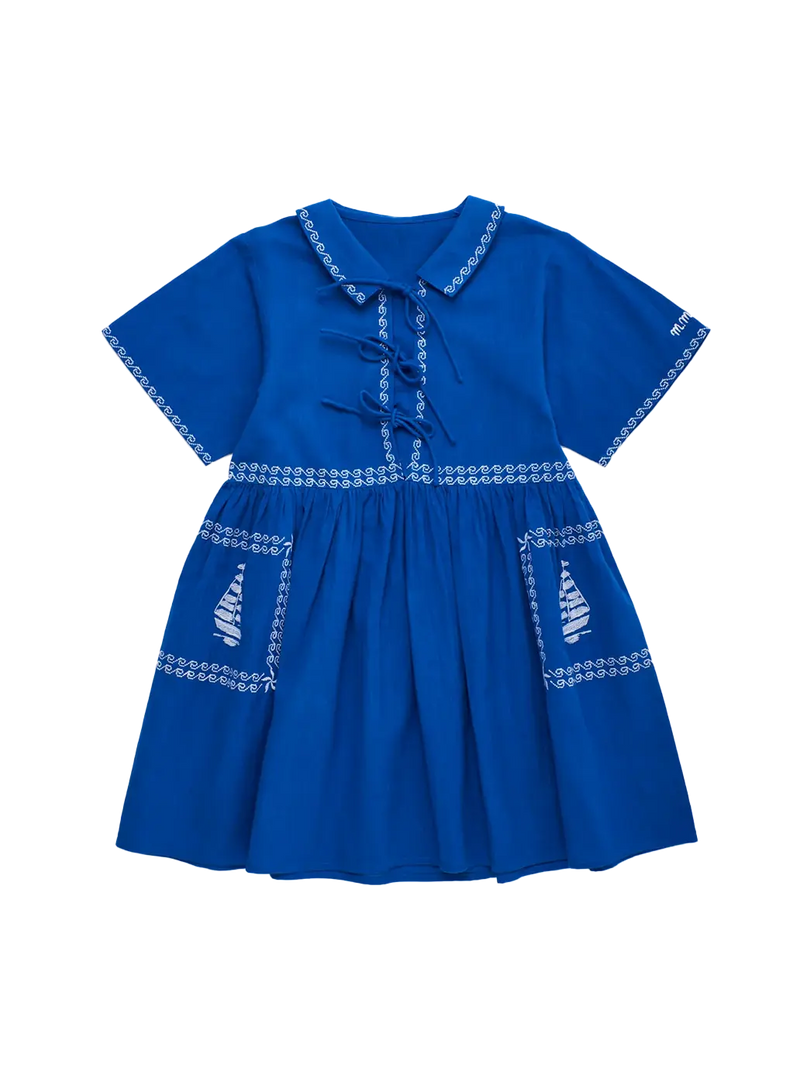 Barcos Embroidered Dress Blue Maison Mangostan BEBE Concept 