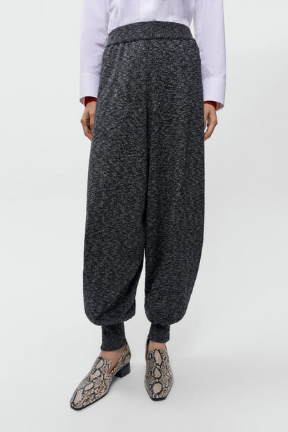 Cotton Flecked Pants Black BLACK
