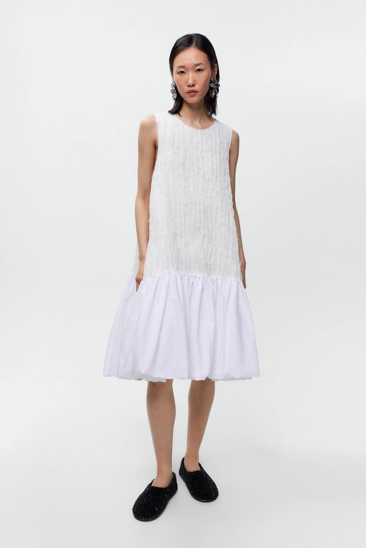 Crinkled Balloon Dress White