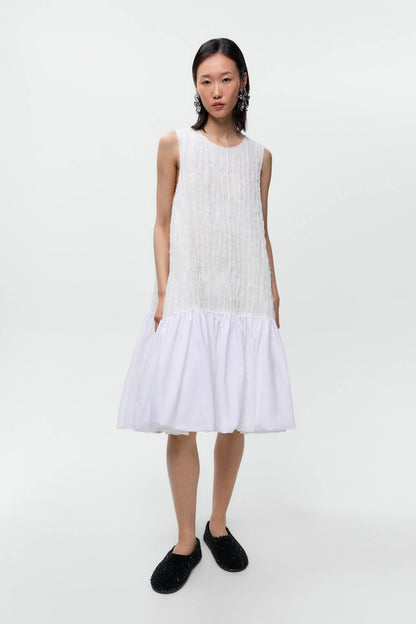 Crinkled Balloon Dress White WHITE