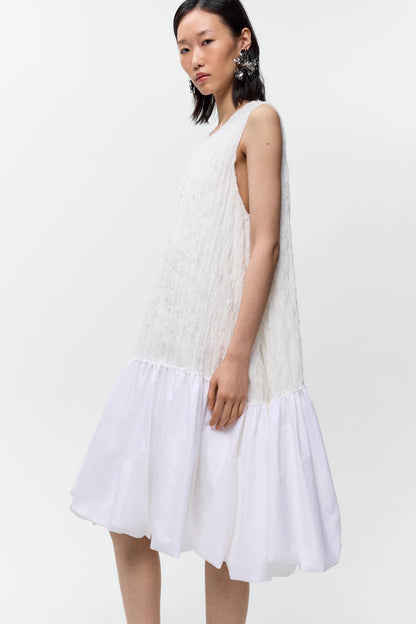 Crinkled Balloon Dress White WHITE