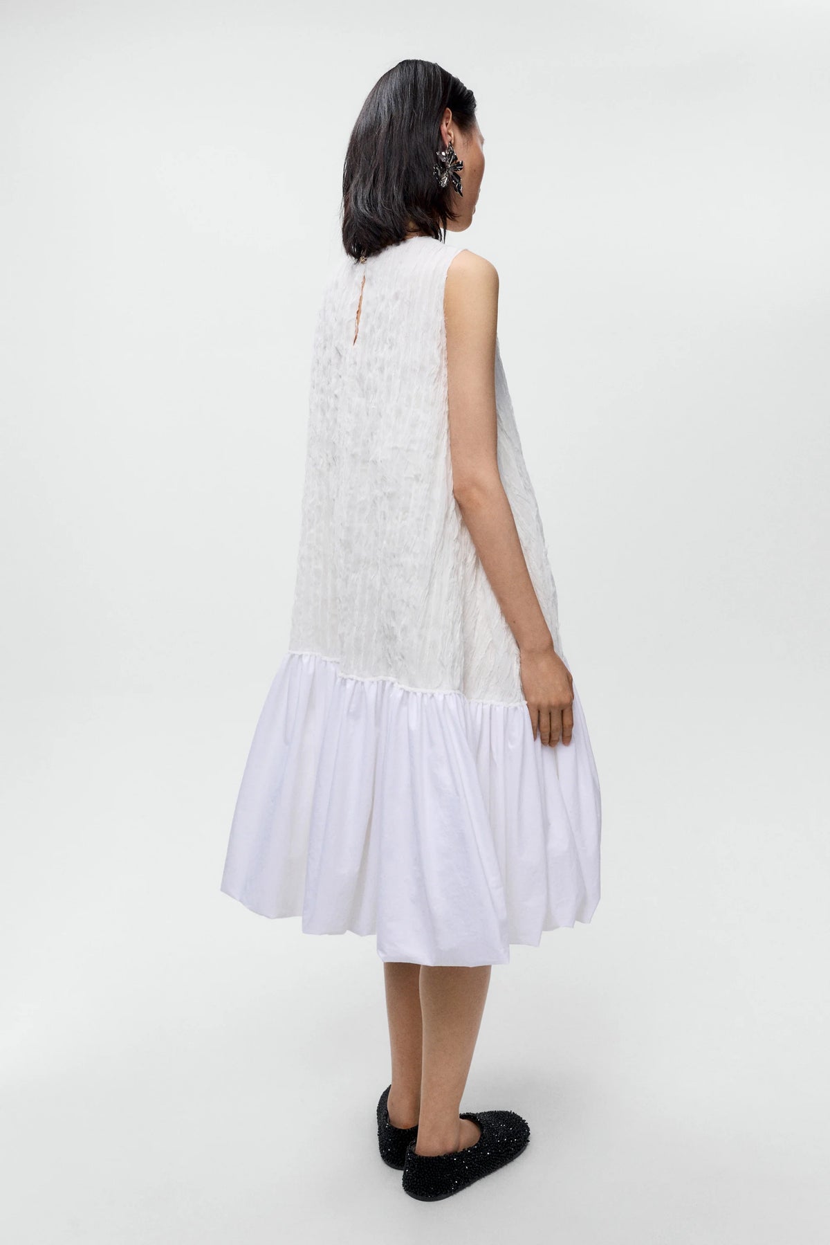 Crinkled Balloon Dress White WHITE