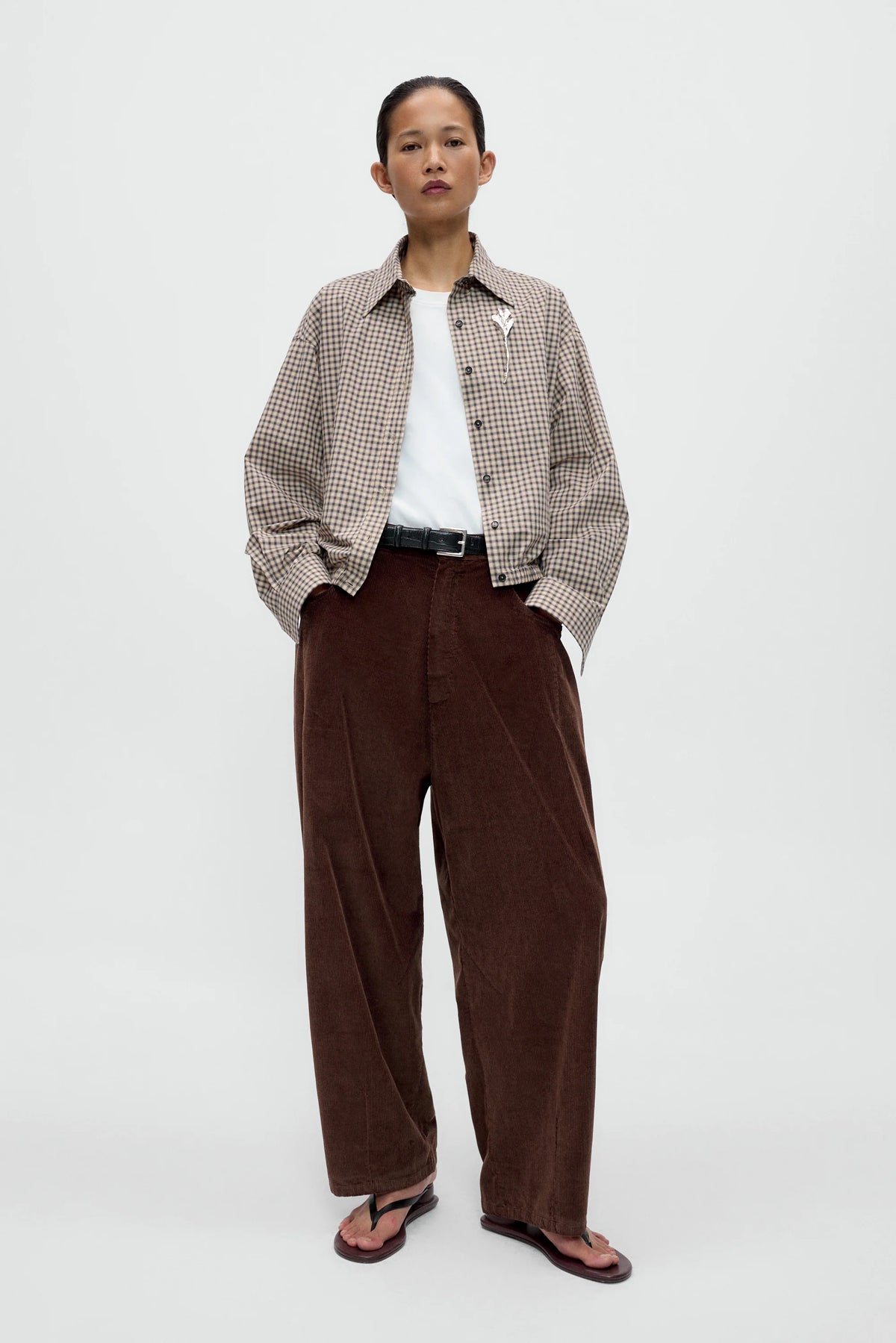 Manšestrové kalhoty Baggy BROWN