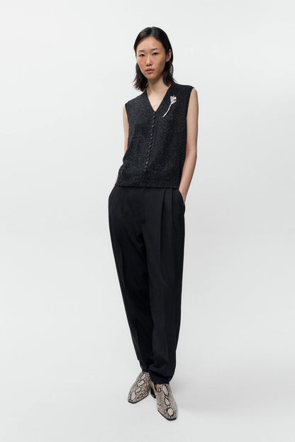 Silk &amp; Wool Flecked Waistcoat Black BLACK