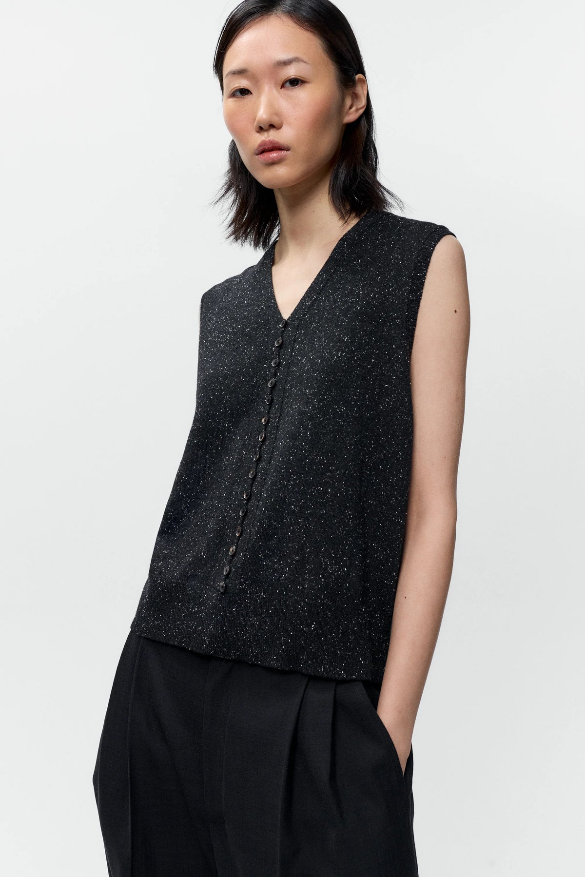 Silk & Wool Flecked Waistcoat Black