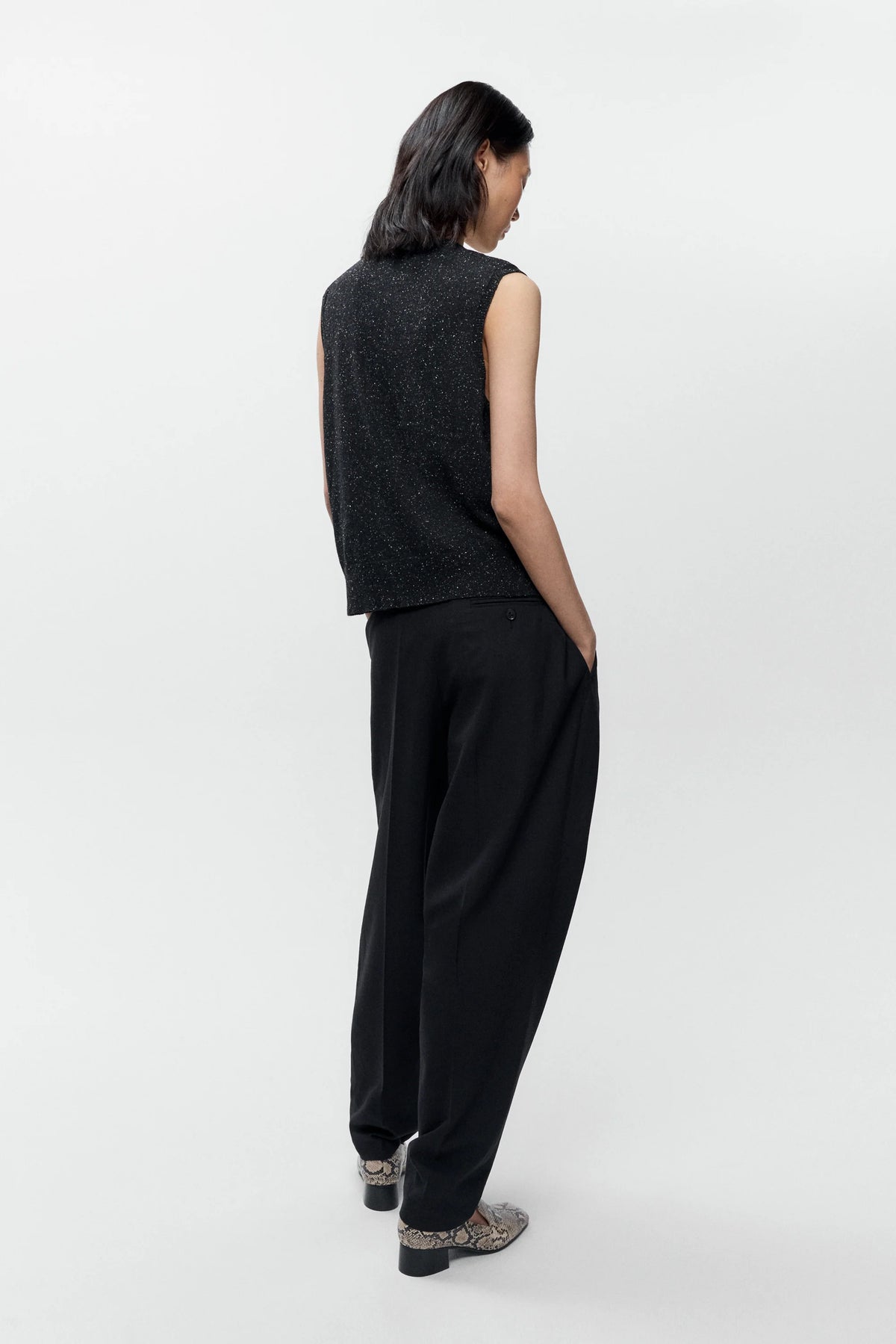Silk &amp; Wool Flecked Waistcoat Black BLACK