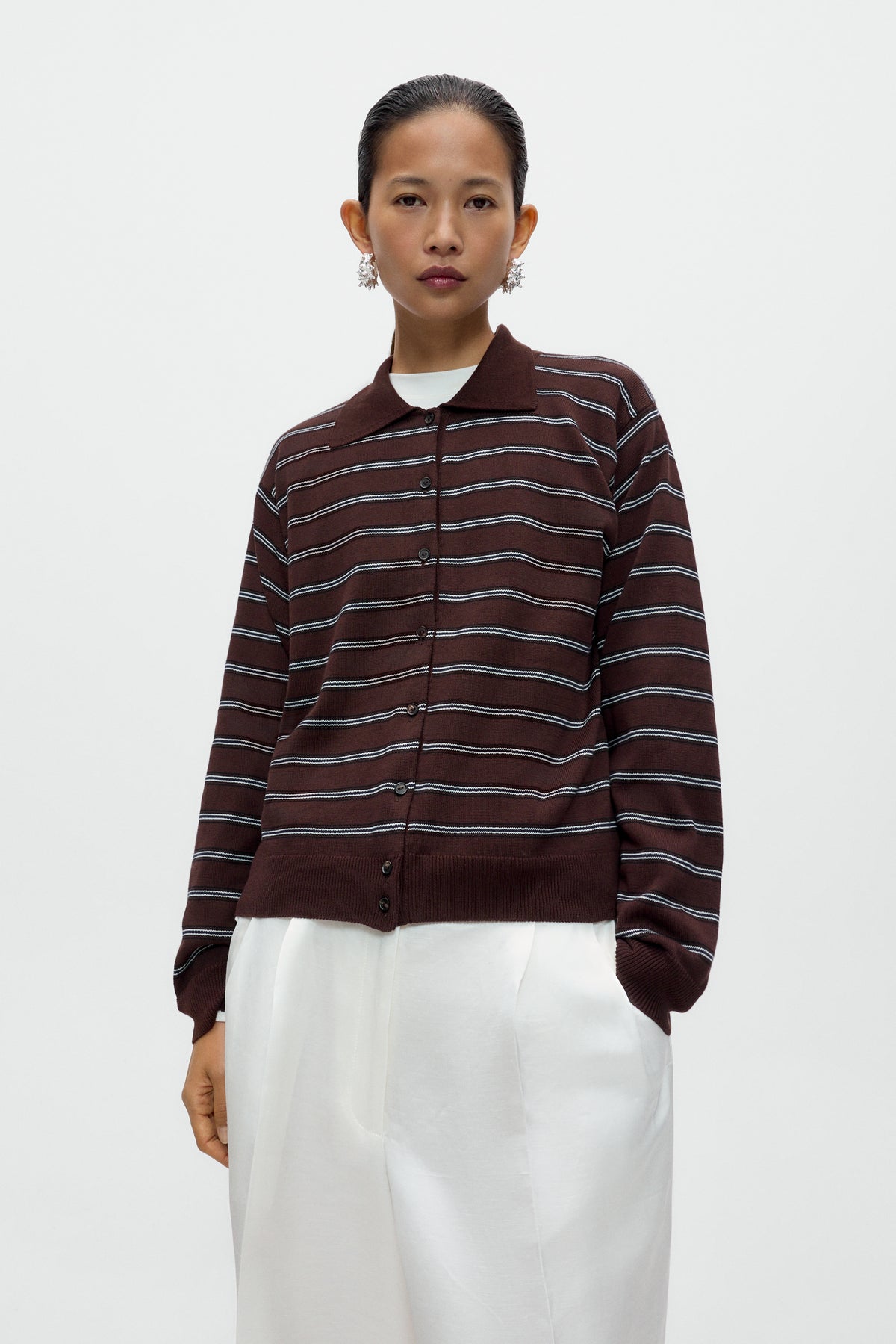 Organic Cotton Striped Polo Cardigan