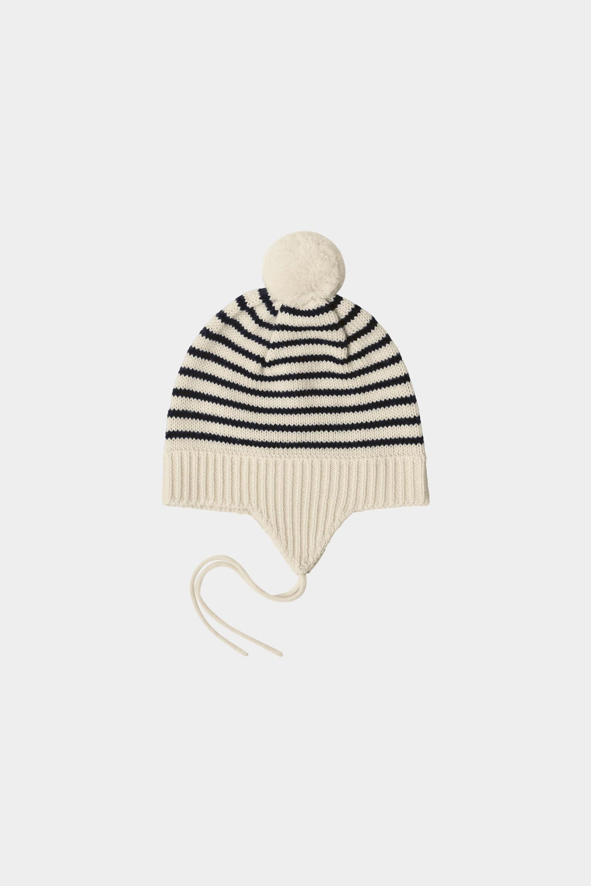 Gorro de lana merino con pompón para bebé ECRU/NAVY