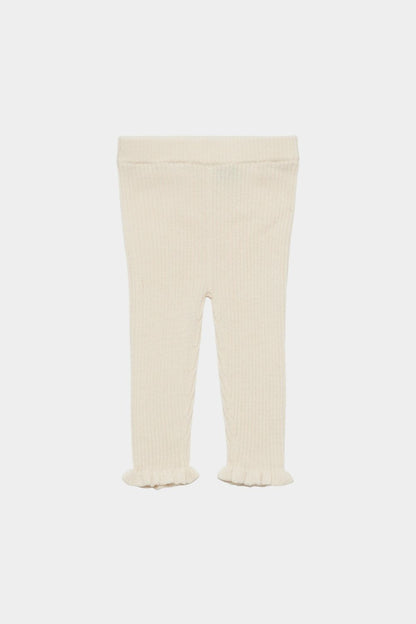 Leggings con volantes para bebé. Leggings de lana merino. ECRU