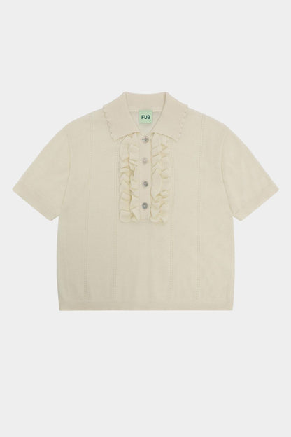 Polo in cotone con volant ECRU
