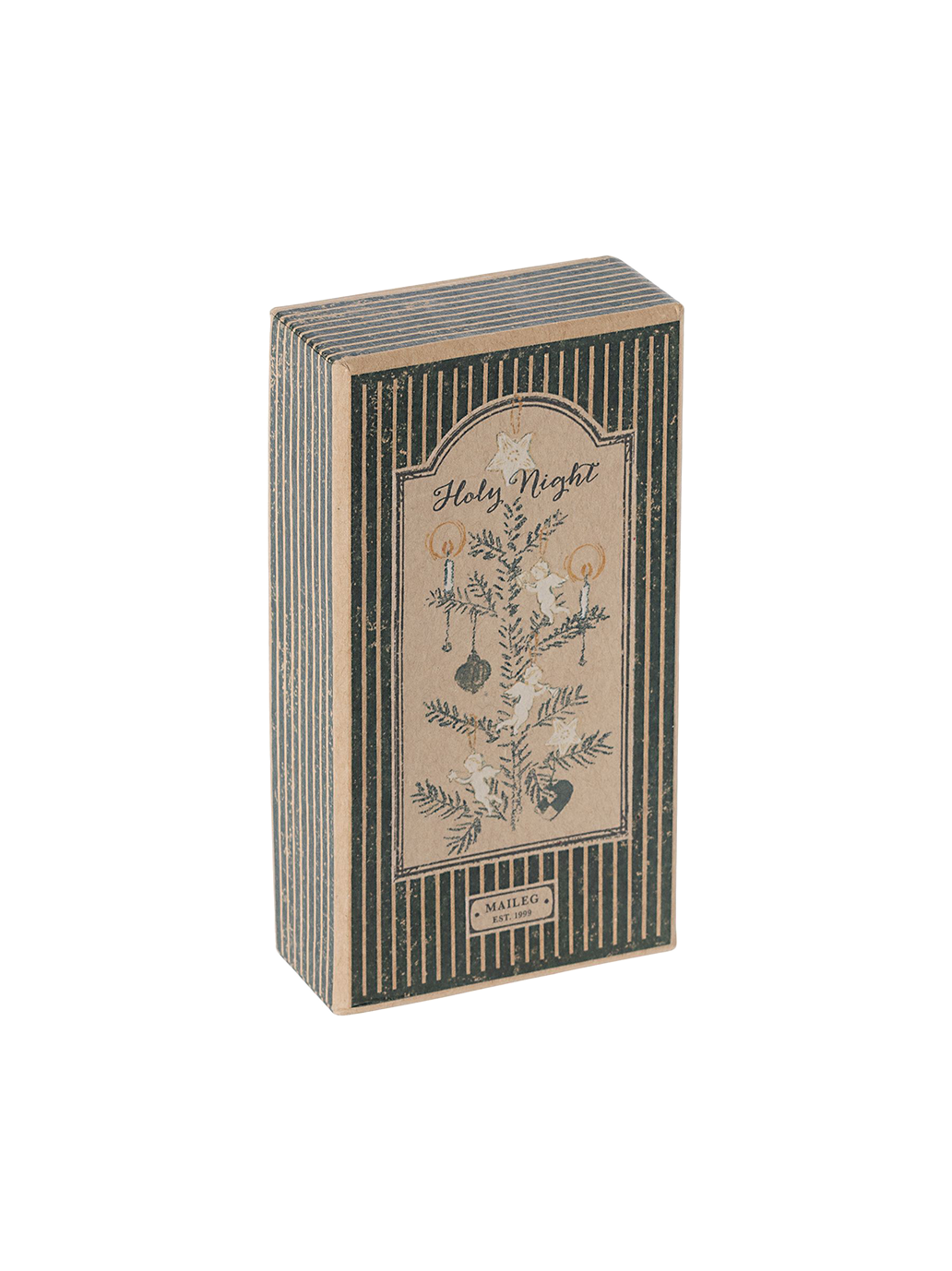 Adorno de metal en caja. HOLY NIGHT