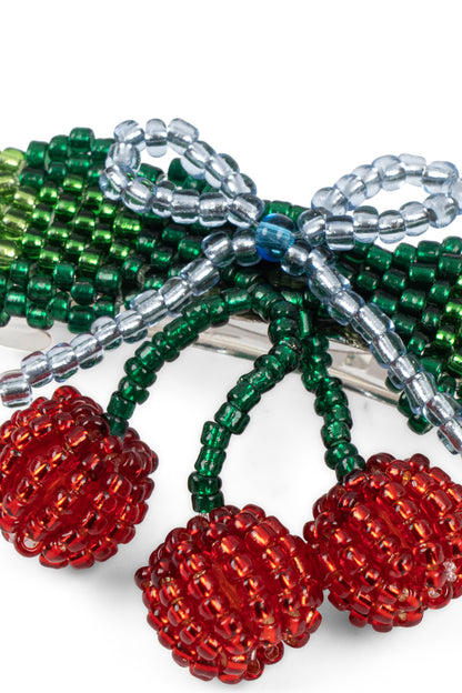 Spinka Beaded Cherry Bow Big Hair Clip CHERRY