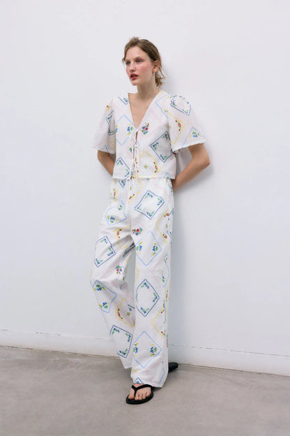 Jacinthe Woman Pant Multicolor Embroidery The New Society BEBE Concept 