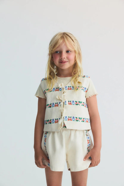 Malva Short Flower Embroidery Natural Denim The New Society BEBE Concept 