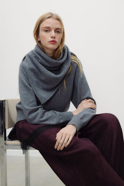Breeze Hellgrau Melange Kaschmir- und Merino-Bandana LIGHT GREY MELANGE