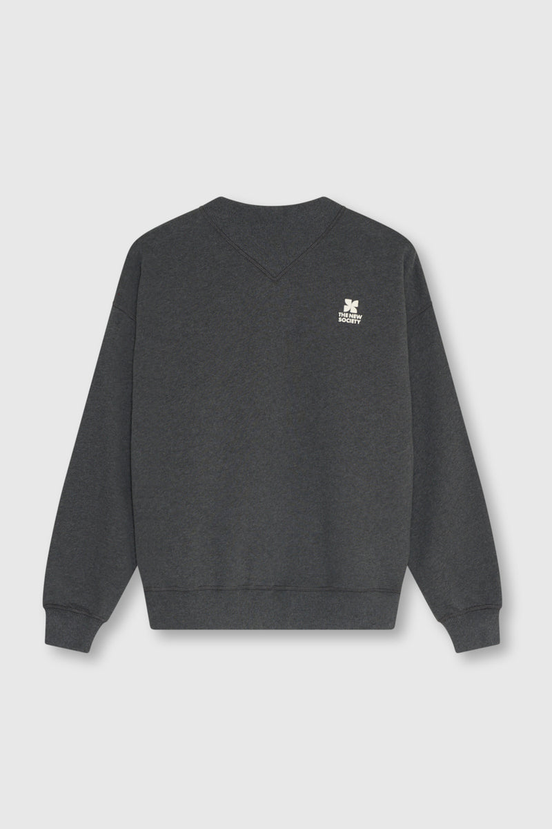 TNS Logo Rippkragen Damen Sweatshirt Dunkelgrau Melange