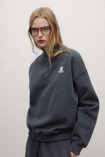 TNS Logo Rib Collar Woman Sweatshirt Dark Grey Melange DARK GREY MELANGE