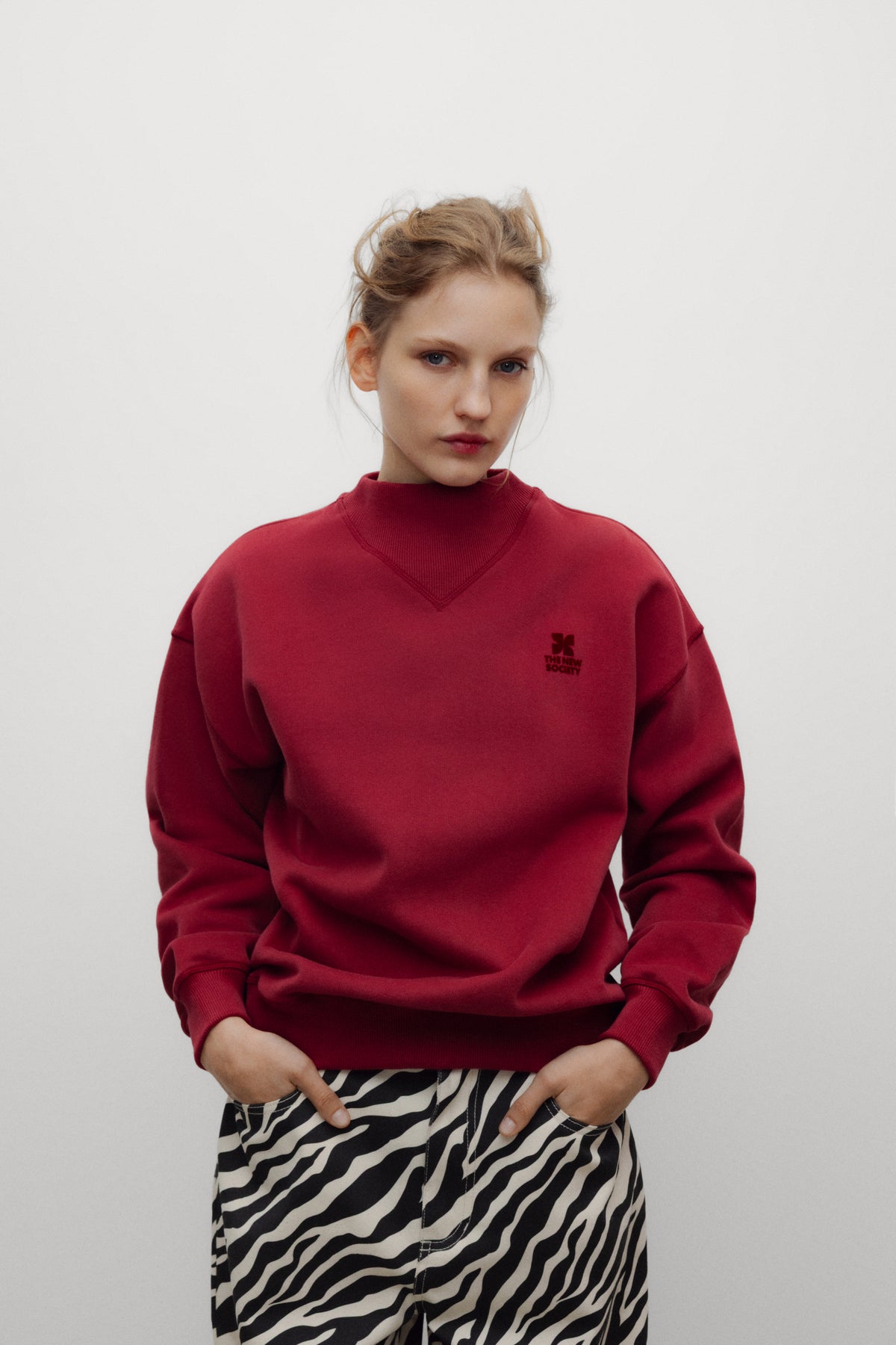 TNS Logo Rib Collar Woman Sweatshirt Rumba Red RUMBA RED