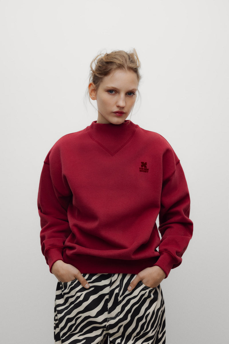 TNS Logo Damen-Sweatshirt mit Rippkragen, Rumba Rot